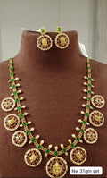 22K gold Lakshmi long haram set with matching earrings, 31 g net, BIS hallmarked