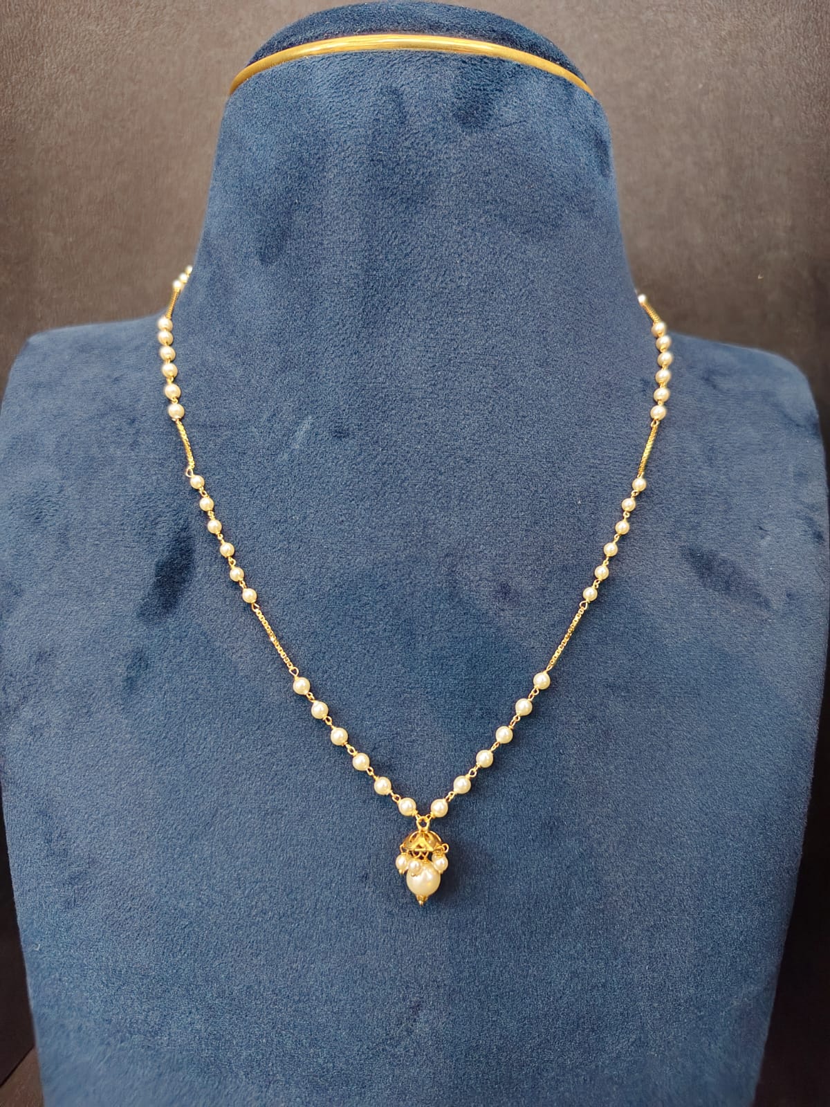 22K gold pearl beads chain with pearl drop, 3.586 g