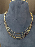22K gold multi-layer black beads chain with pearls, 7.685 g