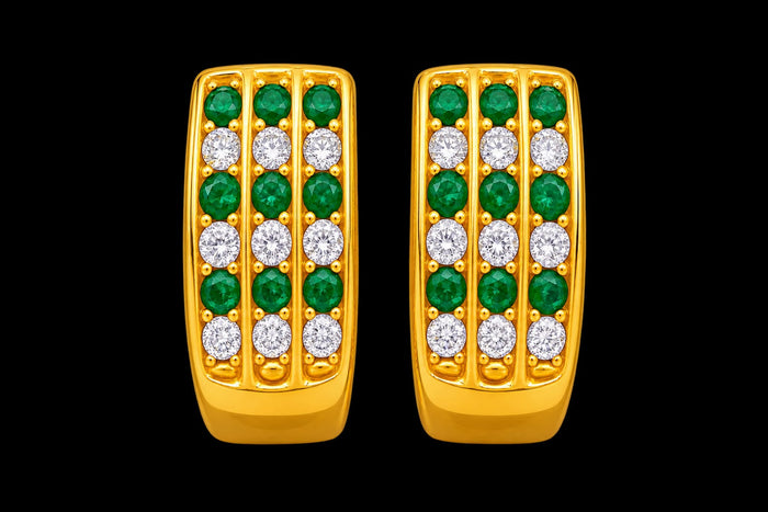Emerald & CZ Huggie Earrings | 22K · 1.84 g