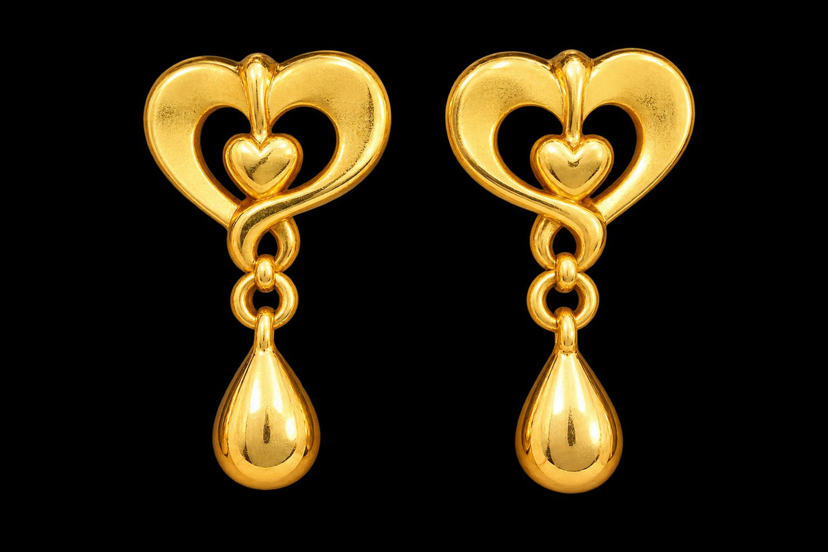 22K gold heart drop earrings, 2.981 g