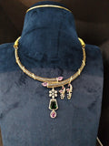 22K gold kante necklace with CZ peacock and green stone pendant, 14.336 g
