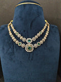 22K gold two-layer CZ necklace with green stones, 28.071 g