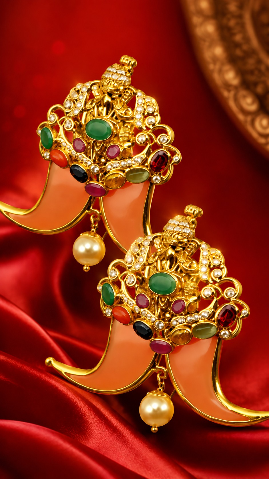 Gold earrings with gemstones