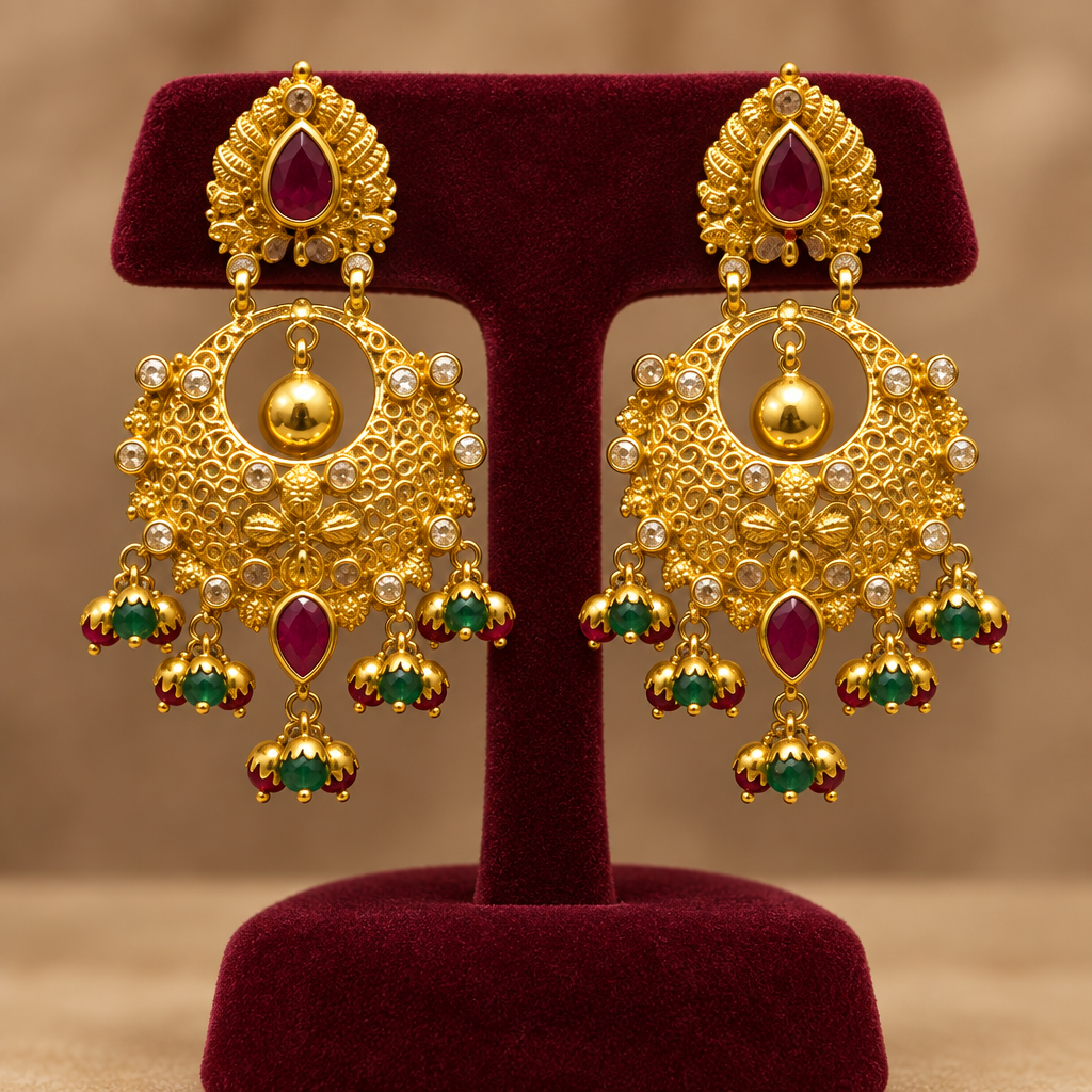 22K Gold Chandbali Earrings – 13.082 g