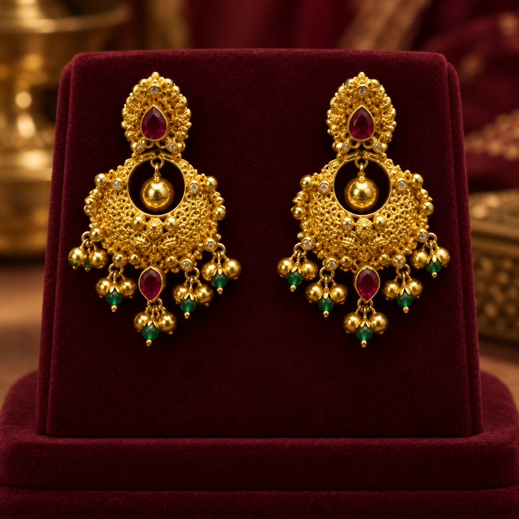 22K Gold Chandbali Earrings – 13.226 g